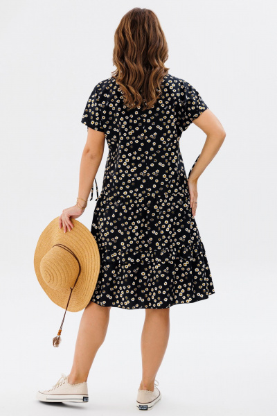 Платье А-силуэта из хлопка с воланами и воланами на плечах Мишель стиль 1198 черно-белый - фото 11