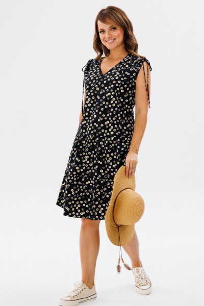 Платье А-силуэта из хлопка с воланами и воланами на плечах Мишель стиль 1198 черно-белый - фото 10