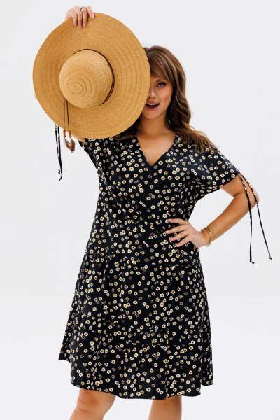 Платье А-силуэта из хлопка с воланами и воланами на плечах Мишель стиль 1198 черно-белый - фото 9