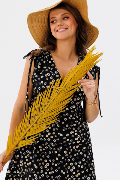 Платье А-силуэта из хлопка с воланами и воланами на плечах Мишель стиль 1198 черно-белый - фото 8