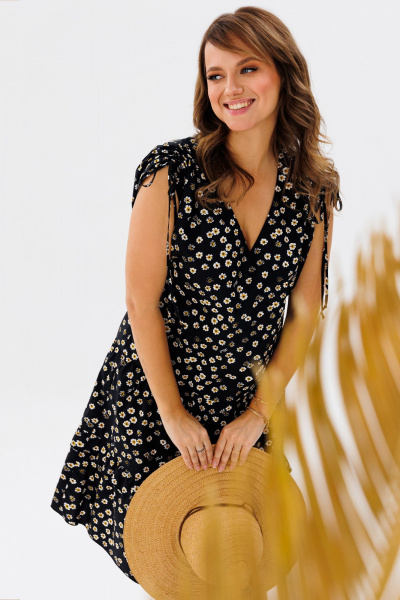 Платье А-силуэта из хлопка с воланами и воланами на плечах Мишель стиль 1198 черно-белый - фото 7