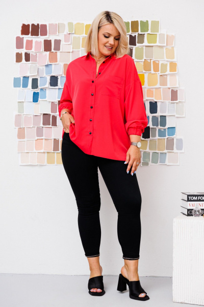 Классическая женская блузка из шифона с плечами-спущенными Anastasia 963.1 коралл - фото 12