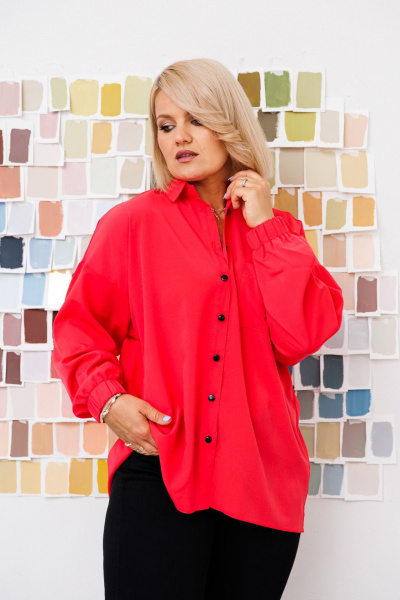 Классическая женская блузка из шифона с плечами-спущенными Anastasia 963.1 коралл - фото 5