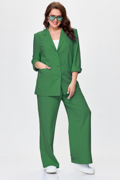 Костюм жилет и широкие брюки с ремнем ALEZA 1206 зеленый - фото 8
