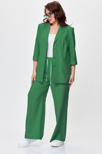 Костюм жилет и широкие брюки с ремнем ALEZA 1206 зеленый - фото 6