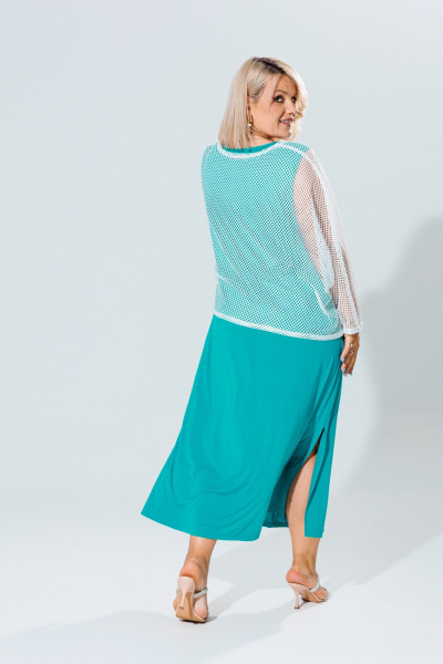 Летний женский комплект туника и платье из легкого трикотажа Anastasia 1119 молоко/морская_волна - фото 19