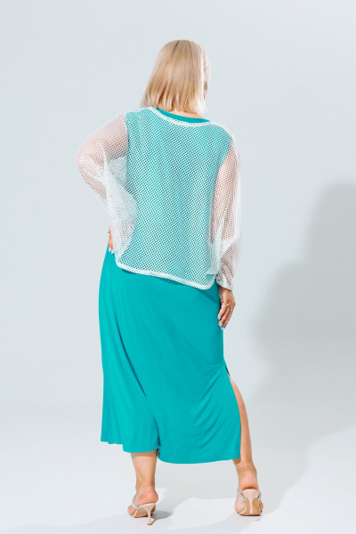 Летний женский комплект туника и платье из легкого трикотажа Anastasia 1119 молоко/морская_волна - фото 18
