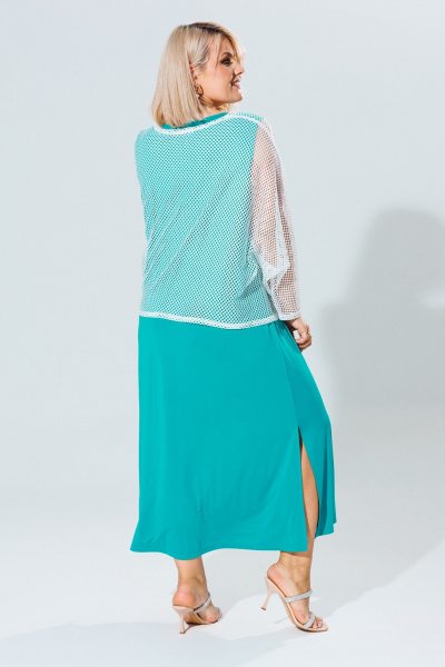 Летний женский комплект туника и платье из легкого трикотажа Anastasia 1119 молоко/морская_волна - фото 17