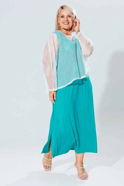 Летний женский комплект туника и платье из легкого трикотажа Anastasia 1119 молоко/морская_волна - фото 16