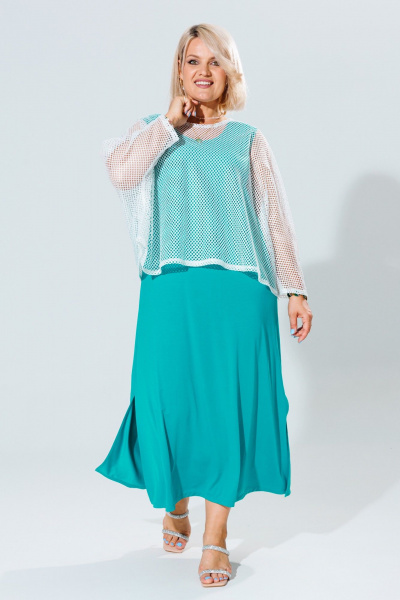 Летний женский комплект туника и платье из легкого трикотажа Anastasia 1119 молоко/морская_волна - фото 14