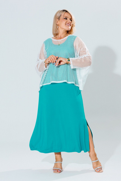 Летний женский комплект туника и платье из легкого трикотажа Anastasia 1119 молоко/морская_волна - фото 13