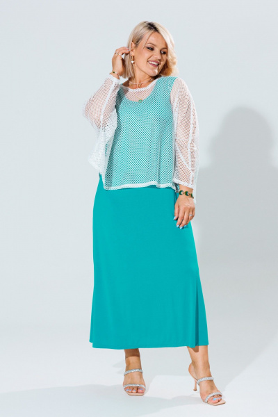 Летний женский комплект туника и платье из легкого трикотажа Anastasia 1119 молоко/морская_волна - фото 11