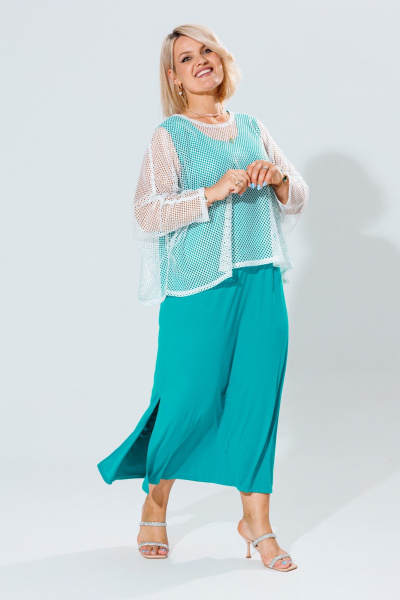 Летний женский комплект туника и платье из легкого трикотажа Anastasia 1119 молоко/морская_волна - фото 10