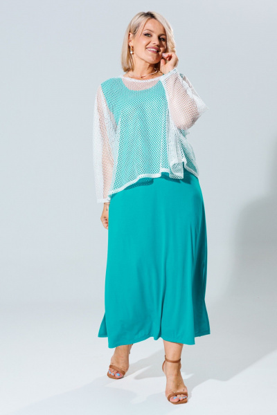 Летний женский комплект туника и платье из легкого трикотажа Anastasia 1119 молоко/морская_волна - фото 9