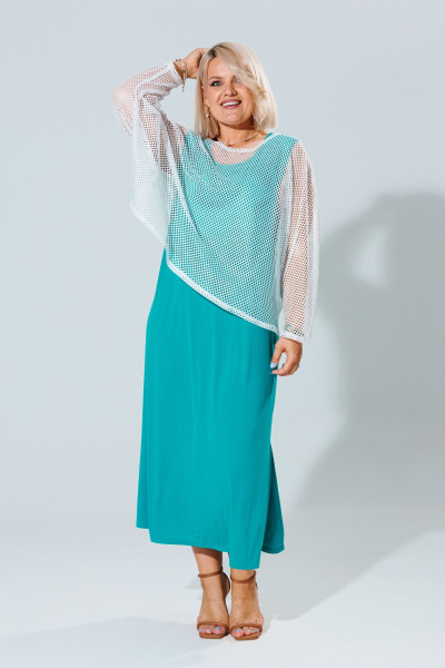 Летний женский комплект туника и платье из легкого трикотажа Anastasia 1119 молоко/морская_волна - фото 8