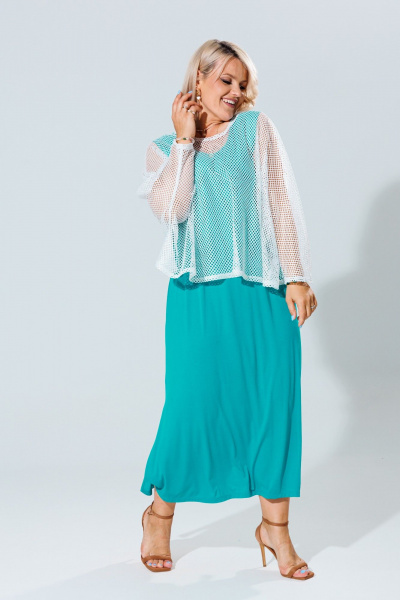 Летний женский комплект туника и платье из легкого трикотажа Anastasia 1119 молоко/морская_волна - фото 7
