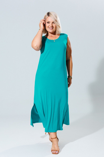 Летний женский комплект туника и платье из легкого трикотажа Anastasia 1119 молоко/морская_волна - фото 6