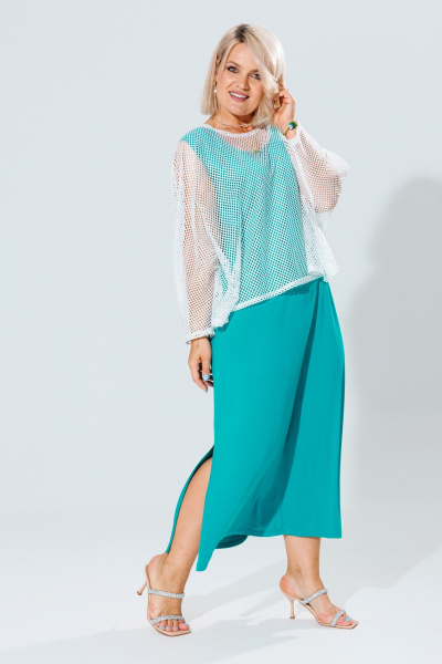 Летний женский комплект туника и платье из легкого трикотажа Anastasia 1119 молоко/морская_волна - фото 3