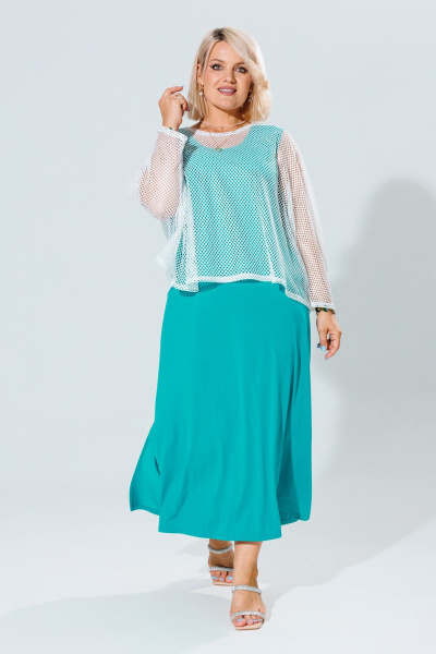 Летний женский комплект туника и платье из легкого трикотажа Anastasia 1119 молоко/морская_волна - фото 1