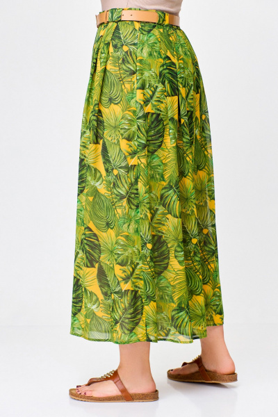 Миди шифоновая юбка с складками и поясом Swallow 753 зелёные_листья_на_жёлтом - фото 8