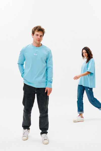 Голубой унисекс лонгслив из хлопка с принтом «unique» HIT 0225м голубой - фото 7