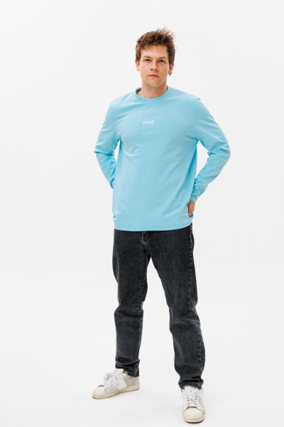 Голубой унисекс лонгслив из хлопка с принтом «unique» HIT 0225м голубой - фото 3