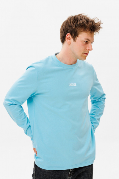 Голубой унисекс лонгслив из хлопка с принтом «unique» HIT 0225м голубой - фото 2