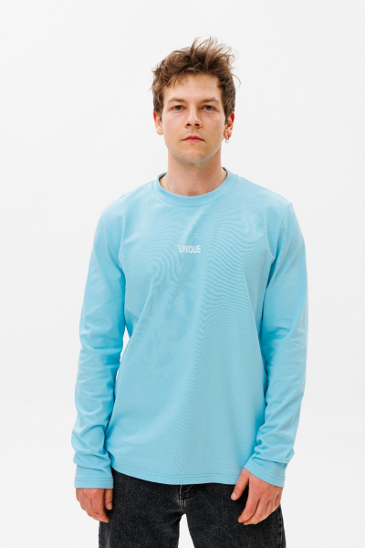 Голубой унисекс лонгслив из хлопка с принтом «unique» HIT 0225м голубой - фото 1