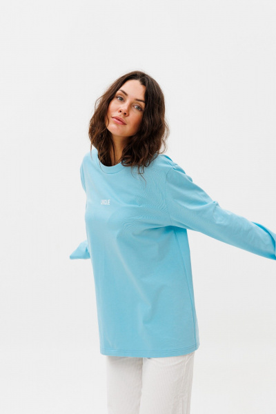 Голубой хлопковый лонгслив с принтом и коротким рукавом HIT 0225ж голубой - фото 1