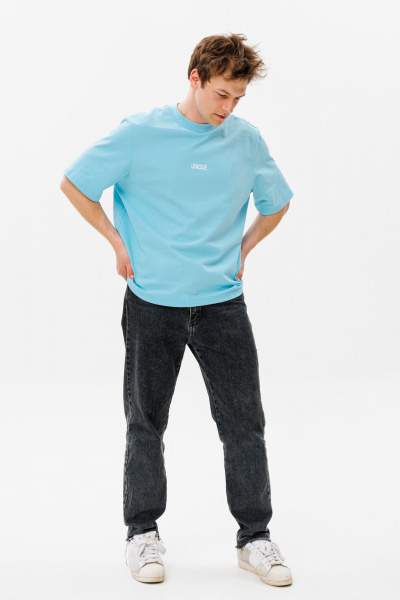 Голубая хлопковая футболка с принтом и коротким рукавом HIT 0224м голубой - фото 3