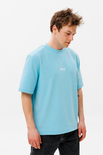 Голубая хлопковая футболка с принтом и коротким рукавом HIT 0224м голубой - фото 1