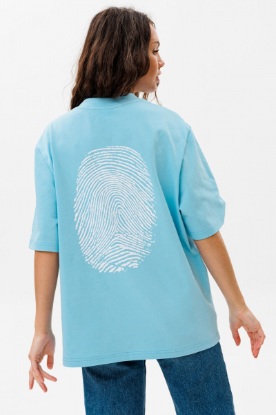 Голубой трикотажный свободный джемпер с принтом  HIT 0224ж голубой - фото 5