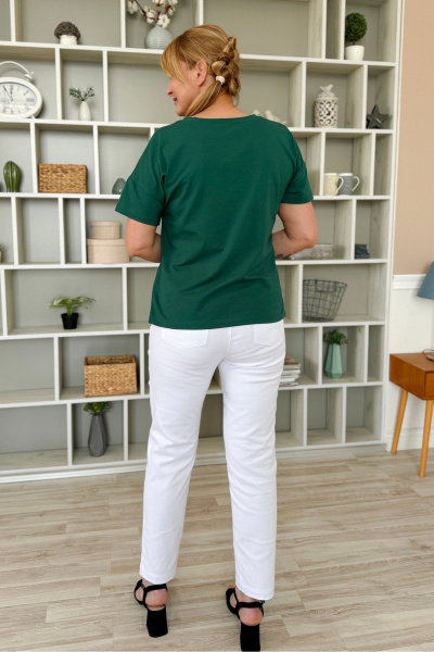 Зеленый хлопковый джемпер с принтом и коротким рукавом Rumoda 2228 зеленый - фото 4