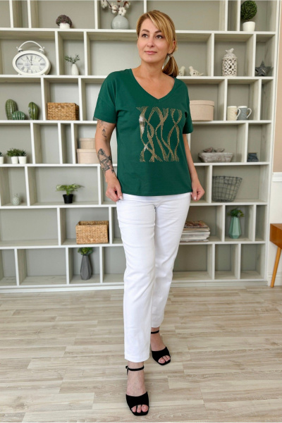 Зеленый хлопковый джемпер с принтом и коротким рукавом Rumoda 2228 зеленый - фото 1