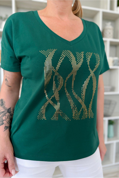 Зеленый хлопковый джемпер с принтом и коротким рукавом Rumoda 2228 зеленый - фото 3