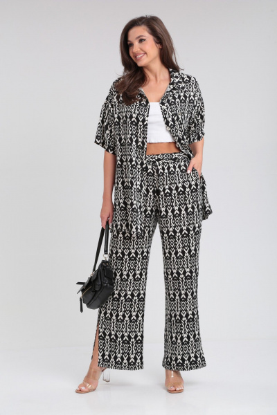 Двойка из вискозы: рубашка и брюки прямого кроя Verita 2312 черно-белый - фото 4