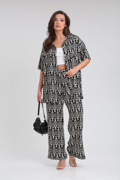 Двойка из вискозы: рубашка и брюки прямого кроя Verita 2312 черно-белый - фото 3