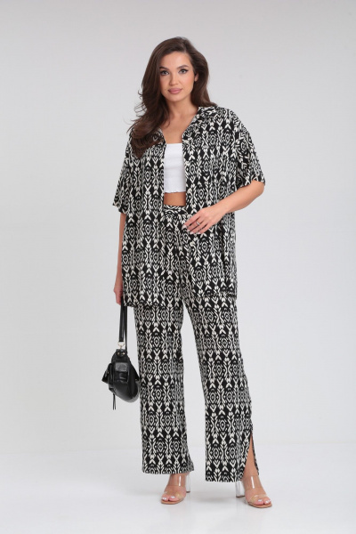 Двойка из вискозы: рубашка и брюки прямого кроя Verita 2312 черно-белый - фото 2
