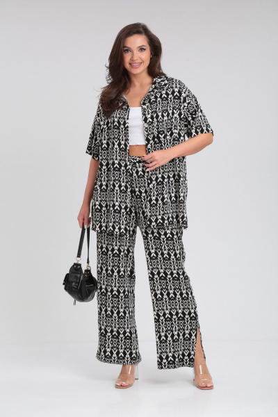 Двойка из вискозы: рубашка и брюки прямого кроя Verita 2312 черно-белый - фото 1