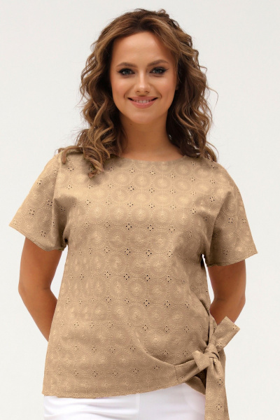 Бежевый хлопковый топ из натуральной ткани Angelina & Сompany 1106 - фото 8