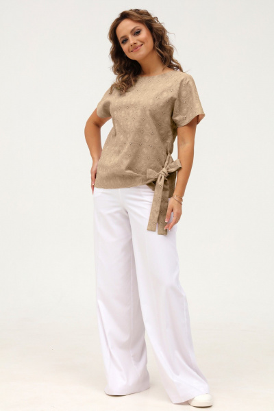 Бежевый хлопковый топ из натуральной ткани Angelina & Сompany 1106 - фото 7