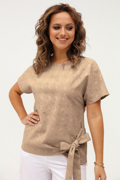 Бежевый хлопковый топ из натуральной ткани Angelina & Сompany 1106 - фото 6