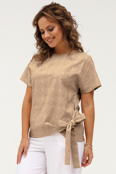 Бежевый хлопковый топ из натуральной ткани Angelina & Сompany 1106 - фото 3