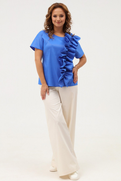 Синяя блузка с люрексом и рюшей для деловых или повседневных образов Angelina & Сompany 1107 - фото 2