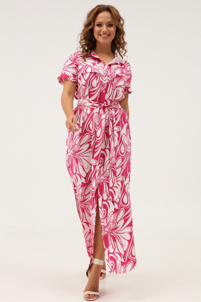 Яркое платье-рубашка из текстиля с карманами и разрезами Angelina & Сo 1110 - фото 7