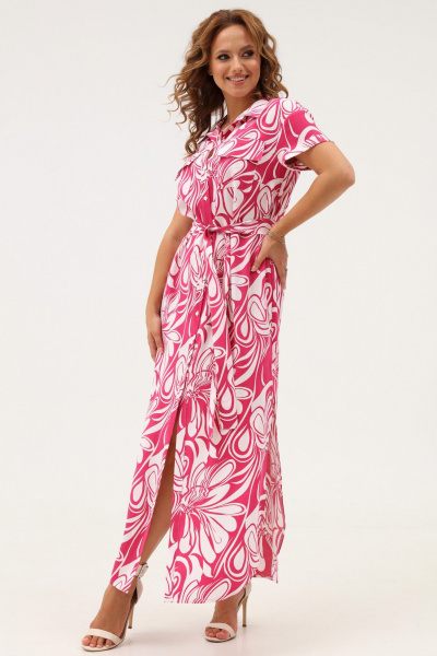 Яркое платье-рубашка из текстиля с карманами и разрезами Angelina & Сo 1110 - фото 6