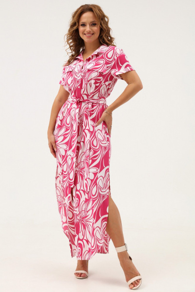 Яркое платье-рубашка из текстиля с карманами и разрезами Angelina & Сo 1110 - фото 2