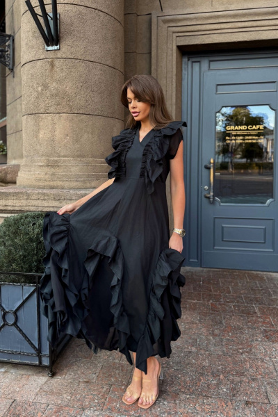 Черное платье с разрезами и эффектом шифона Pavlova 168 черный - фото 5