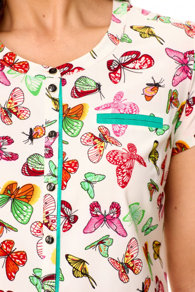 Мультиколор летняя блуза с асимметричным низом Abbi 4041 белый_бабочки - фото 13
