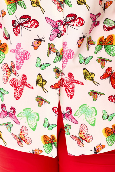 Мультиколор летняя блуза с асимметричным низом Abbi 4041 белый_бабочки - фото 12